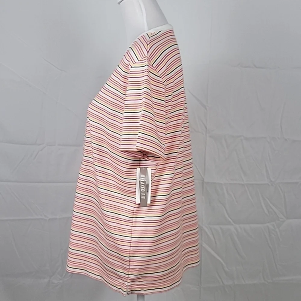 Kim Rogers Size M Multi Color Stripe V Neck Short Sleeve T Shirt, NEW with Tags